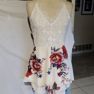 SHEIN White Floral Lace Jumpsuit